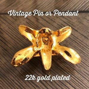 Vintage 22k Goldplate Orchid Flower Pin or Pendant